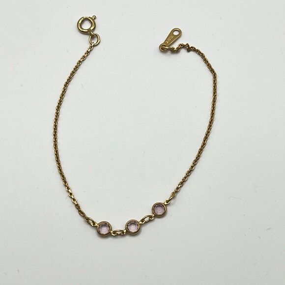 Purple Glass Accented Gold Toned Minimalist Dainty Romantic 6.5in Bracelet - Picture 1 of 3